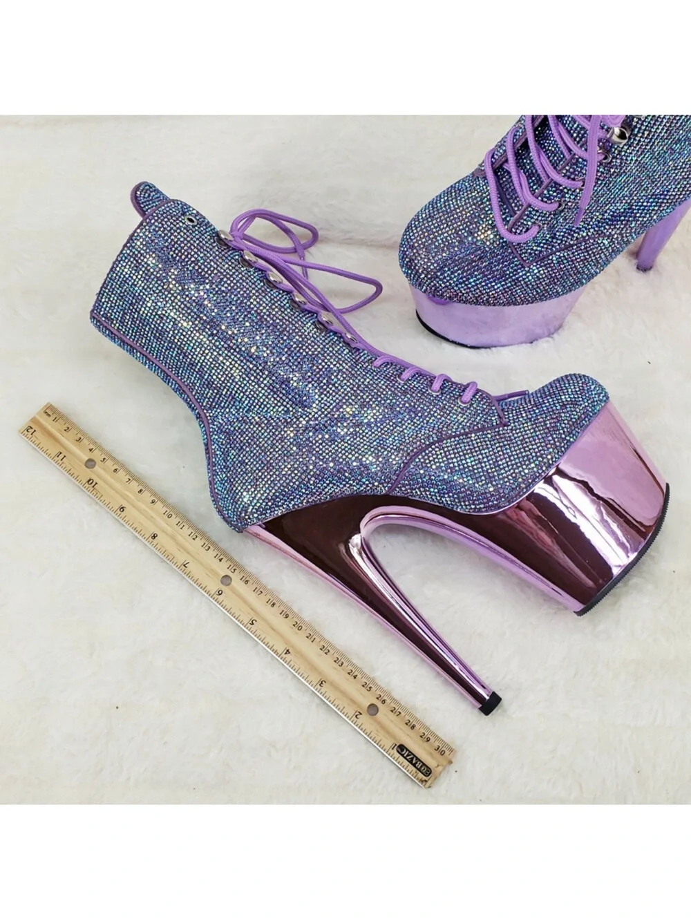 NWT Purple Sequin Platform Lace-Up Ankle Boots 7